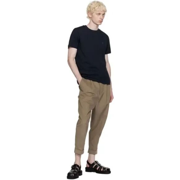 AMI PARIS Mens Pants Large Tan Pleated Tapered Cuff Ankle CARROT Trouser $405 - Picture 1 of 12